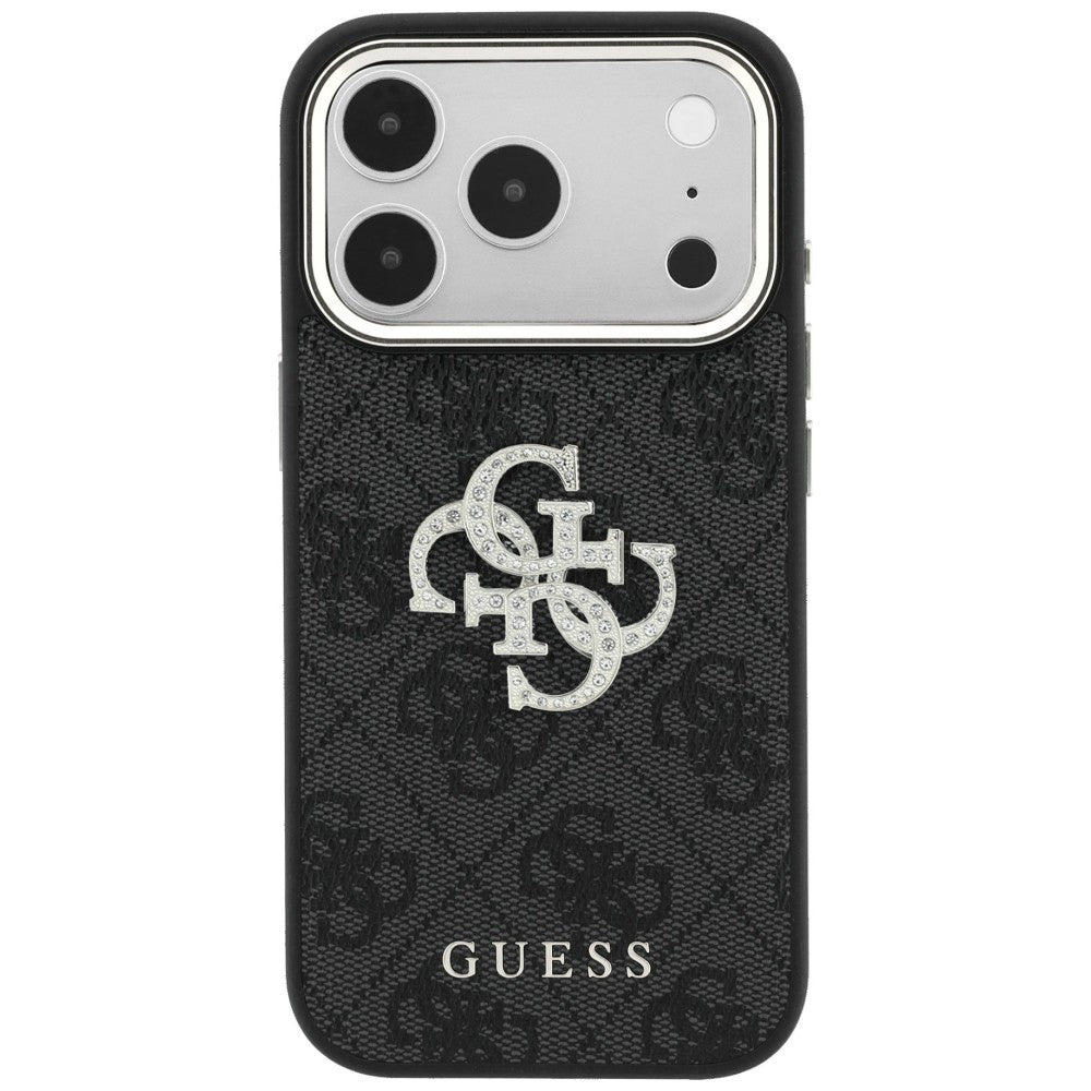 Guess iPhone 18 Pro Max / iPhone 17 Pro Max - Σκληρή Θήκη με Πλαίσιο Σιλικόνης και Επένδυση από Οικολογικό Δέρμα - 4G and Big Strass Logo - Black