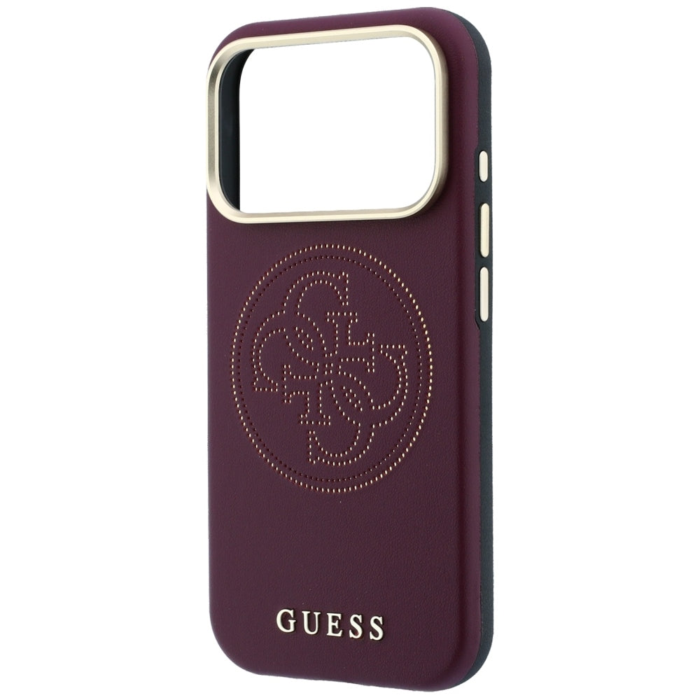 Guess iPhone 18 Pro Max / iPhone 17 Pro Max - Θήκη με Επένδυση Συνθετικού Δέρματος MagSafe - Perforated 4G Gold Logo - Burgundy