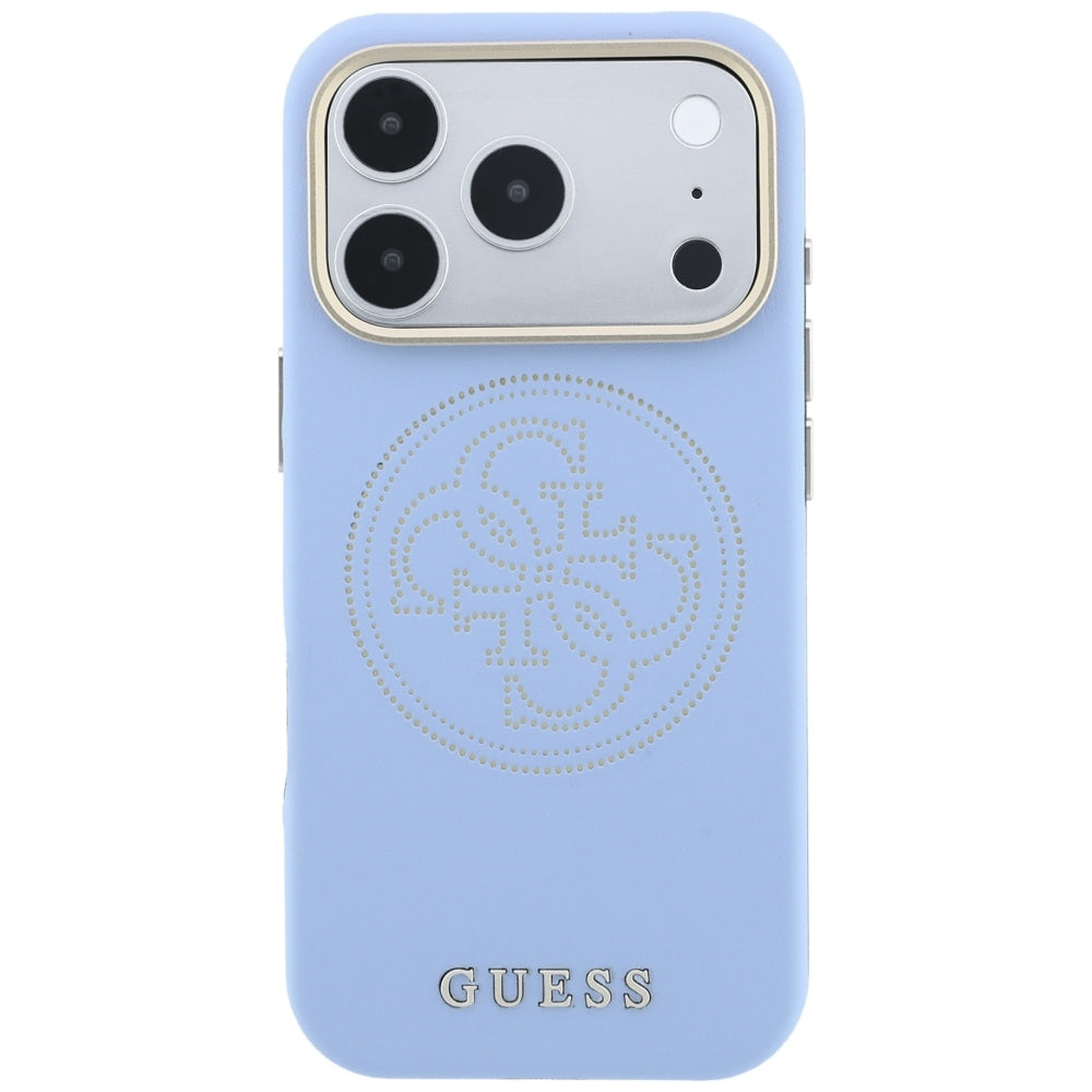 Guess iPhone 18 Pro / iPhone 17 Pro - Θήκη με Επένδυση Συνθετικού Δέρματος MagSafe - Perforated 4G Gold Logo - Light Blue