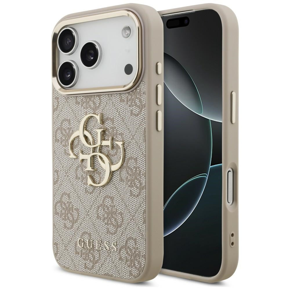 Guess iPhone 18 Pro / iPhone 17 Pro - Σκληρή Θήκη με Πλαίσιο Σιλικόνης και Επένδυση από Οικολογικό Δέρμα - 4G Big 4G Classic Logo - Pink / Gold