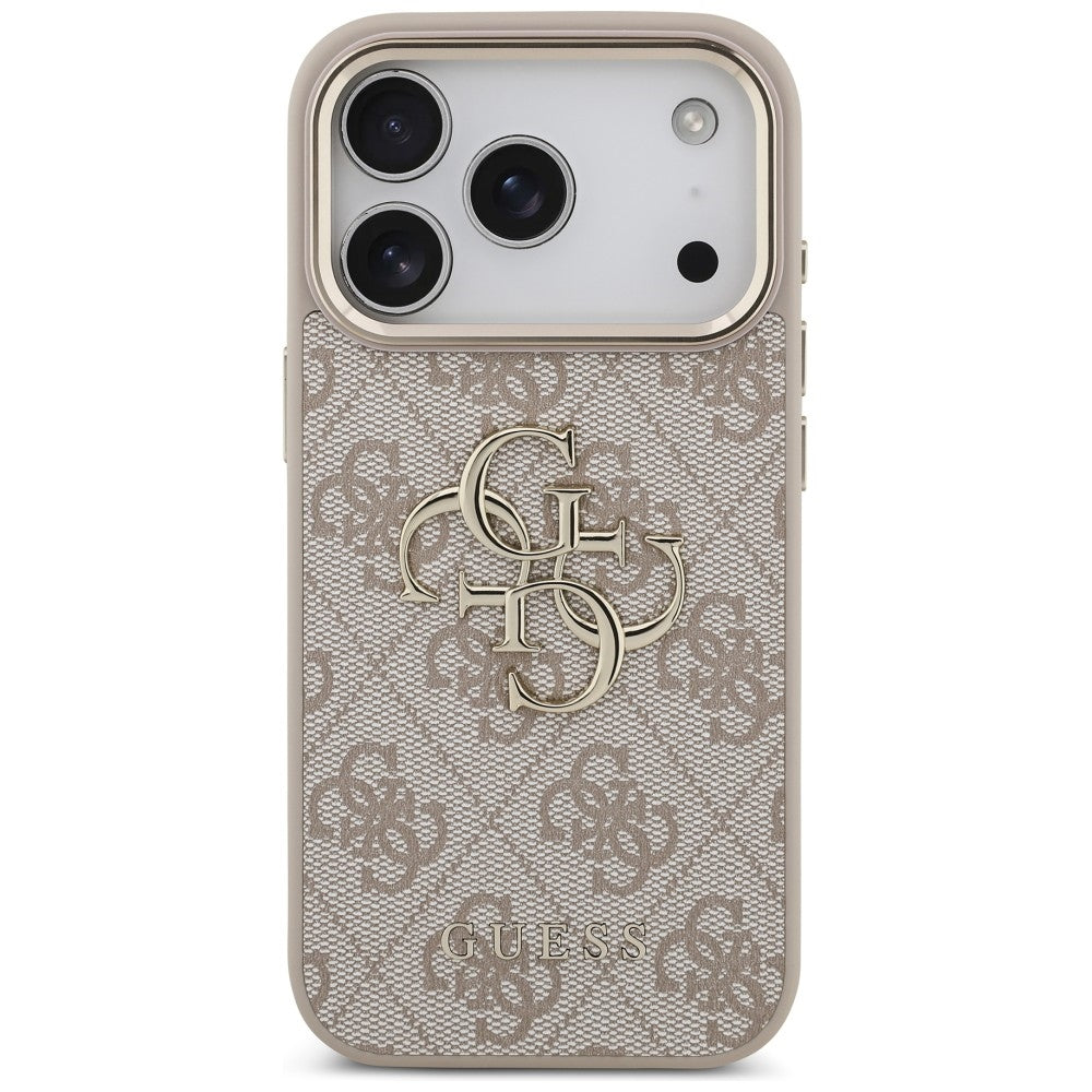 Guess iPhone 18 Pro / iPhone 17 Pro - Σκληρή Θήκη με Πλαίσιο Σιλικόνης και Επένδυση από Οικολογικό Δέρμα - 4G Big 4G Classic Logo - Pink / Gold