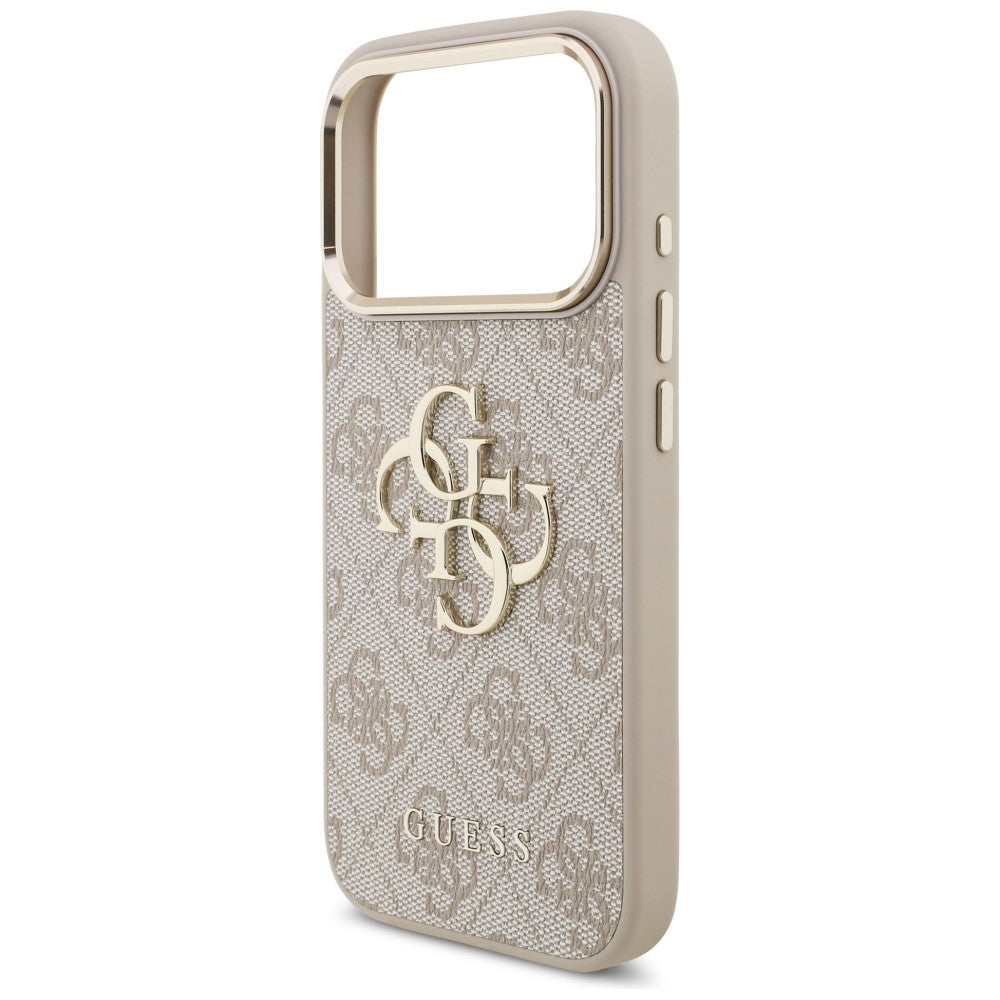 Guess iPhone 18 Pro / iPhone 17 Pro - Σκληρή Θήκη με Πλαίσιο Σιλικόνης και Επένδυση από Οικολογικό Δέρμα - 4G Big 4G Classic Logo - Pink / Gold