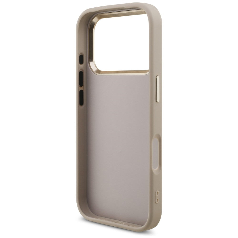 Guess iPhone 18 Pro / iPhone 17 Pro - Σκληρή Θήκη με Πλαίσιο Σιλικόνης και Επένδυση από Οικολογικό Δέρμα - 4G Big 4G Classic Logo - Pink / Gold