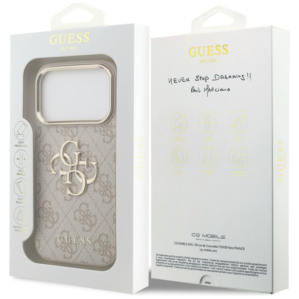 Guess iPhone 18 Pro / iPhone 17 Pro - Σκληρή Θήκη με Πλαίσιο Σιλικόνης και Επένδυση από Οικολογικό Δέρμα - 4G Big 4G Classic Logo - Pink / Gold