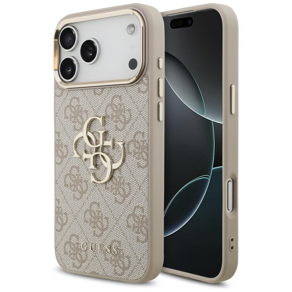 Guess iPhone 17 Pro Max / iPhone 18 Pro Max - Σκληρή Θήκη με Πλαίσιο Σιλικόνης και Επένδυση από Οικολογικό Δέρμα - 4G Big 4G Classic Logo - Pink / Gold - GUHCP18X4GMGCPI