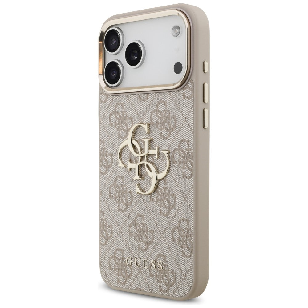 Guess iPhone 17 Pro Max / iPhone 18 Pro Max - Σκληρή Θήκη με Πλαίσιο Σιλικόνης και Επένδυση από Οικολογικό Δέρμα - 4G Big 4G Classic Logo - Pink / Gold - GUHCP18X4GMGCPI