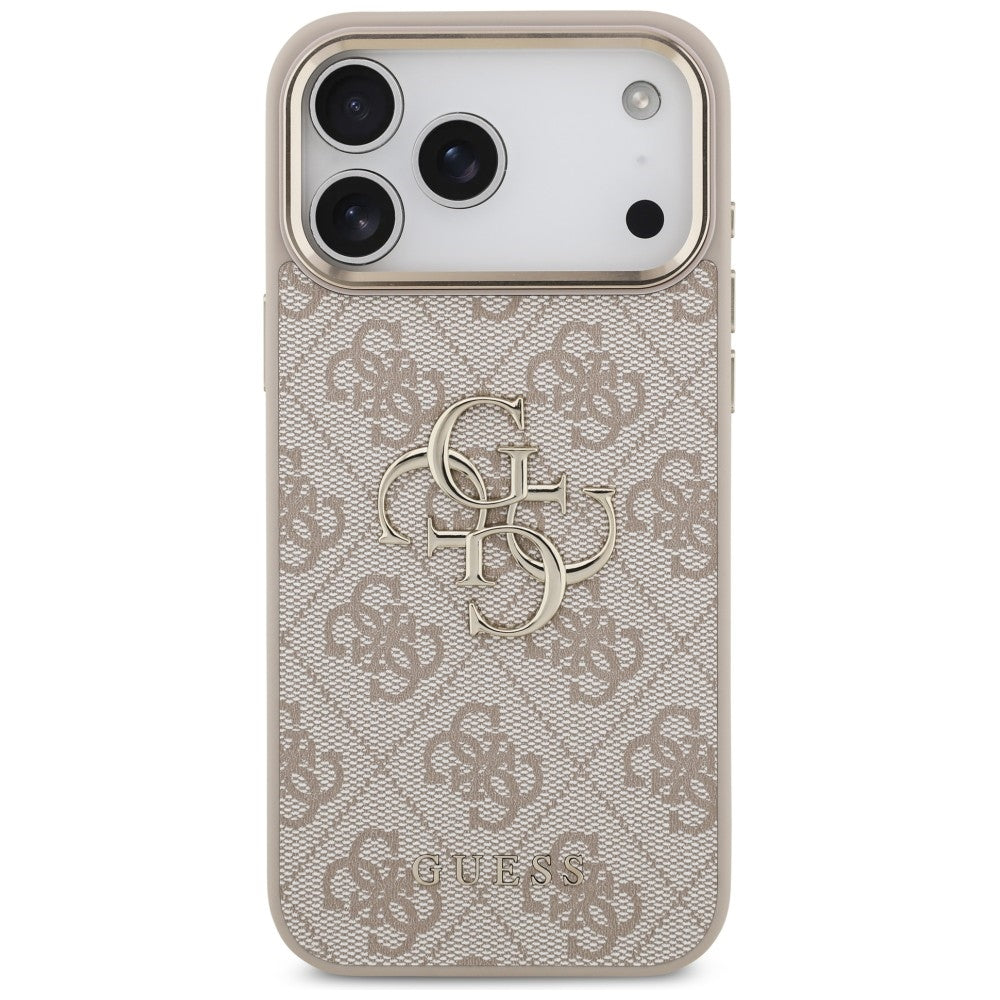 Guess iPhone 17 Pro Max / iPhone 18 Pro Max - Σκληρή Θήκη με Πλαίσιο Σιλικόνης και Επένδυση από Οικολογικό Δέρμα - 4G Big 4G Classic Logo - Pink / Gold - GUHCP18X4GMGCPI