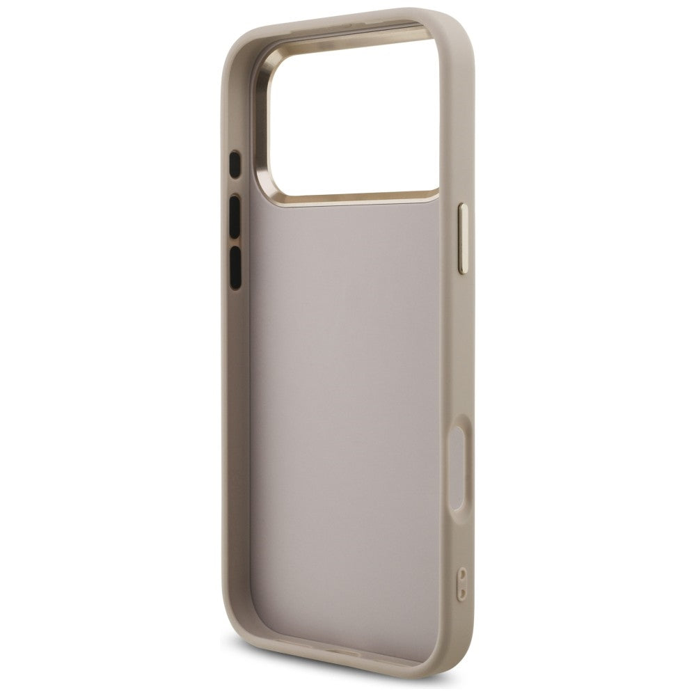 Guess iPhone 17 Pro Max / iPhone 18 Pro Max - Σκληρή Θήκη με Πλαίσιο Σιλικόνης και Επένδυση από Οικολογικό Δέρμα - 4G Big 4G Classic Logo - Pink / Gold - GUHCP18X4GMGCPI