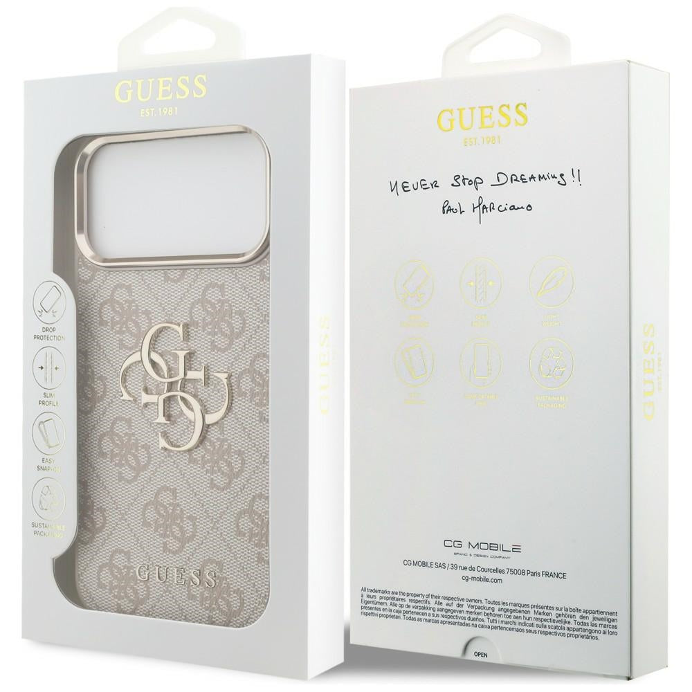 Guess iPhone 17 Pro Max / iPhone 18 Pro Max - Σκληρή Θήκη με Πλαίσιο Σιλικόνης και Επένδυση από Οικολογικό Δέρμα - 4G Big 4G Classic Logo - Pink / Gold - GUHCP18X4GMGCPI