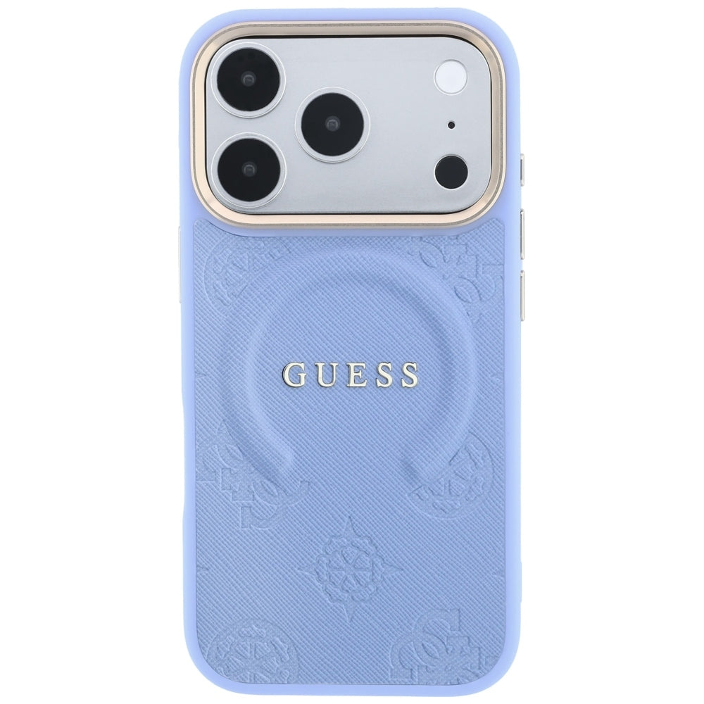Guess iPhone 18 Pro / iPhone 17 Pro - Σκληρή Θήκη με Επένδυση Συνθετικού Δέρματος MagSafe - Saffiano Peony and Ring - Light Blue
