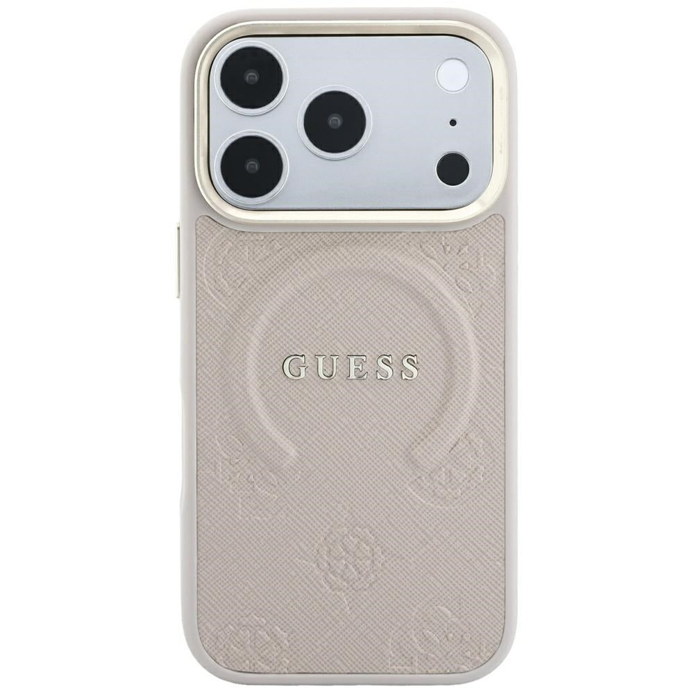 Guess iPhone 18 Pro / iPhone 17 Pro - Σκληρή Θήκη με Επένδυση Συνθετικού Δέρματος MagSafe - Saffiano Peony and Ring - Pink