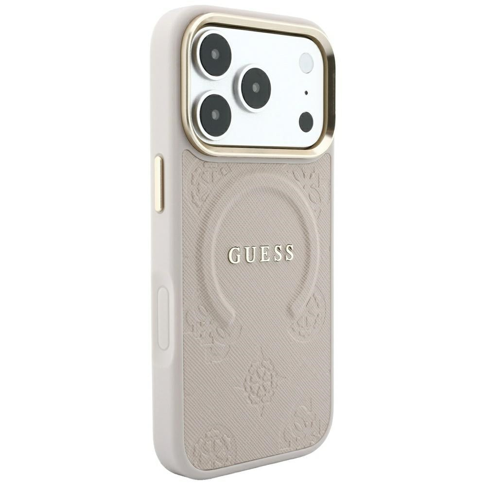Guess iPhone 18 Pro / iPhone 17 Pro - Σκληρή Θήκη με Επένδυση Συνθετικού Δέρματος MagSafe - Saffiano Peony and Ring - Pink