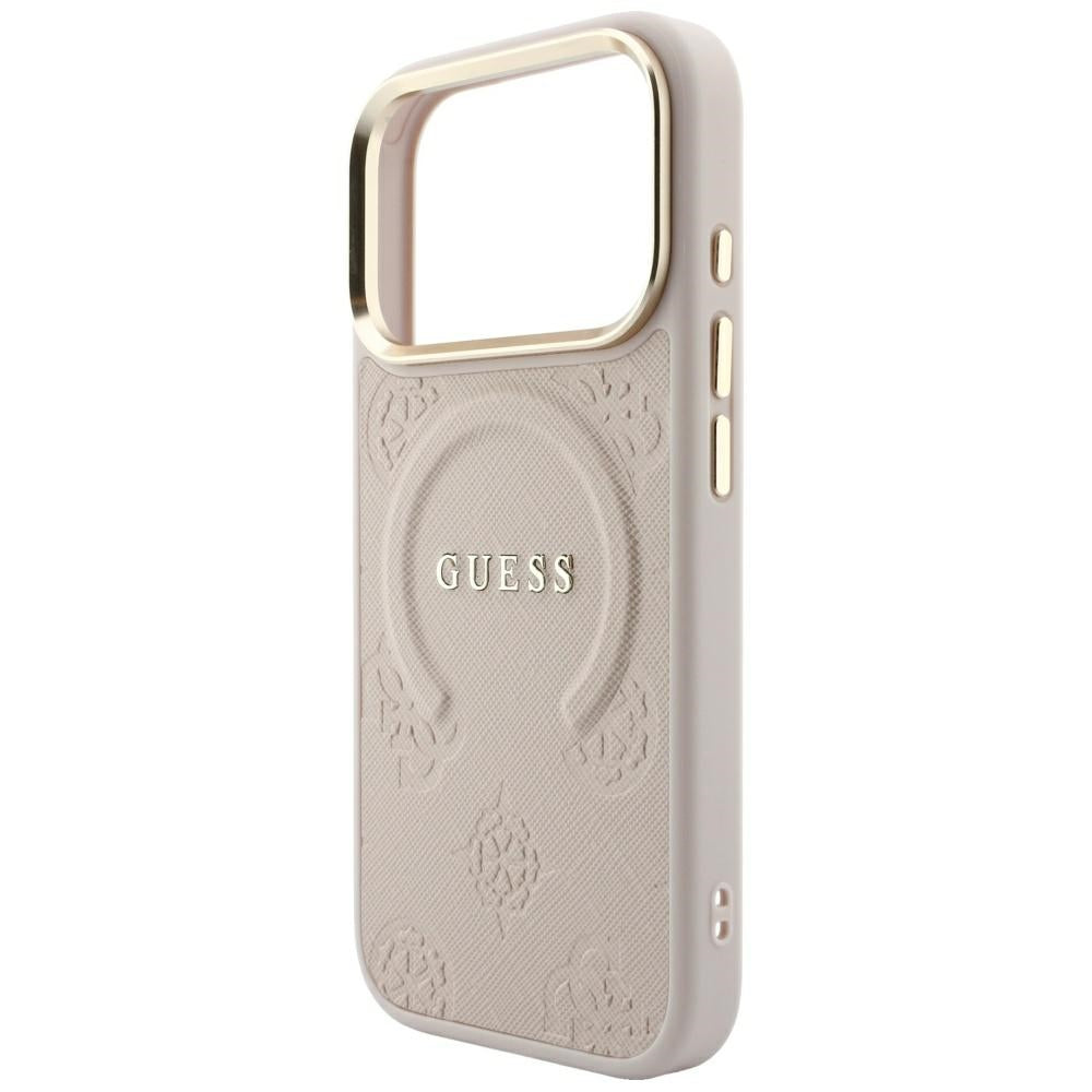 Guess iPhone 18 Pro Max / iPhone 17 Pro Max - Σκληρή Θήκη με Επένδυση Συνθετικού Δέρματος MagSafe - Saffiano Peony and Ring - Pink