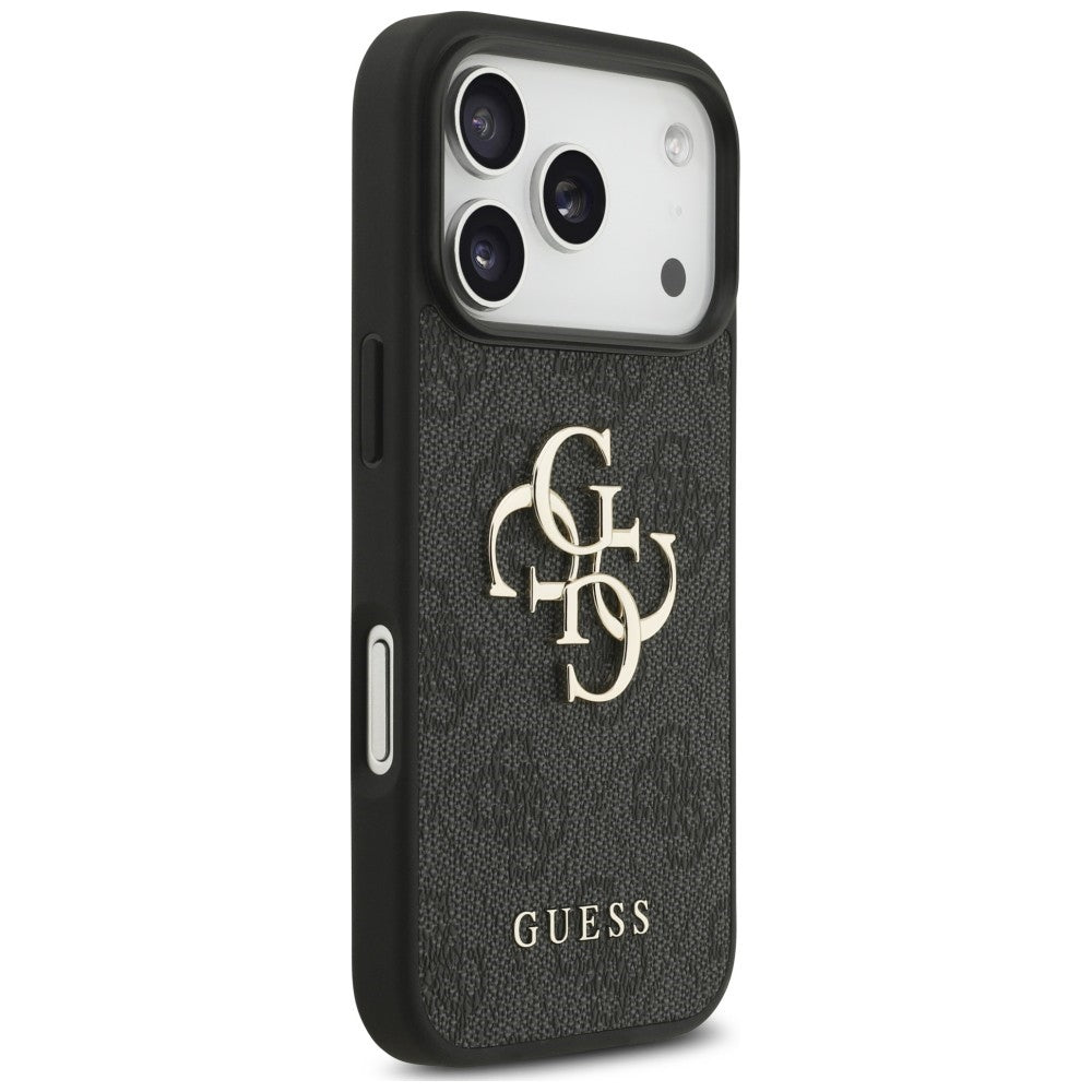 Guess iPhone 18 Pro / iPhone 17 Pro - Σκληρή Θήκη με Επένδυση Συνθετικού Δέρματος και Λουράκι - 4G Strap 4G Classic Logo - Black