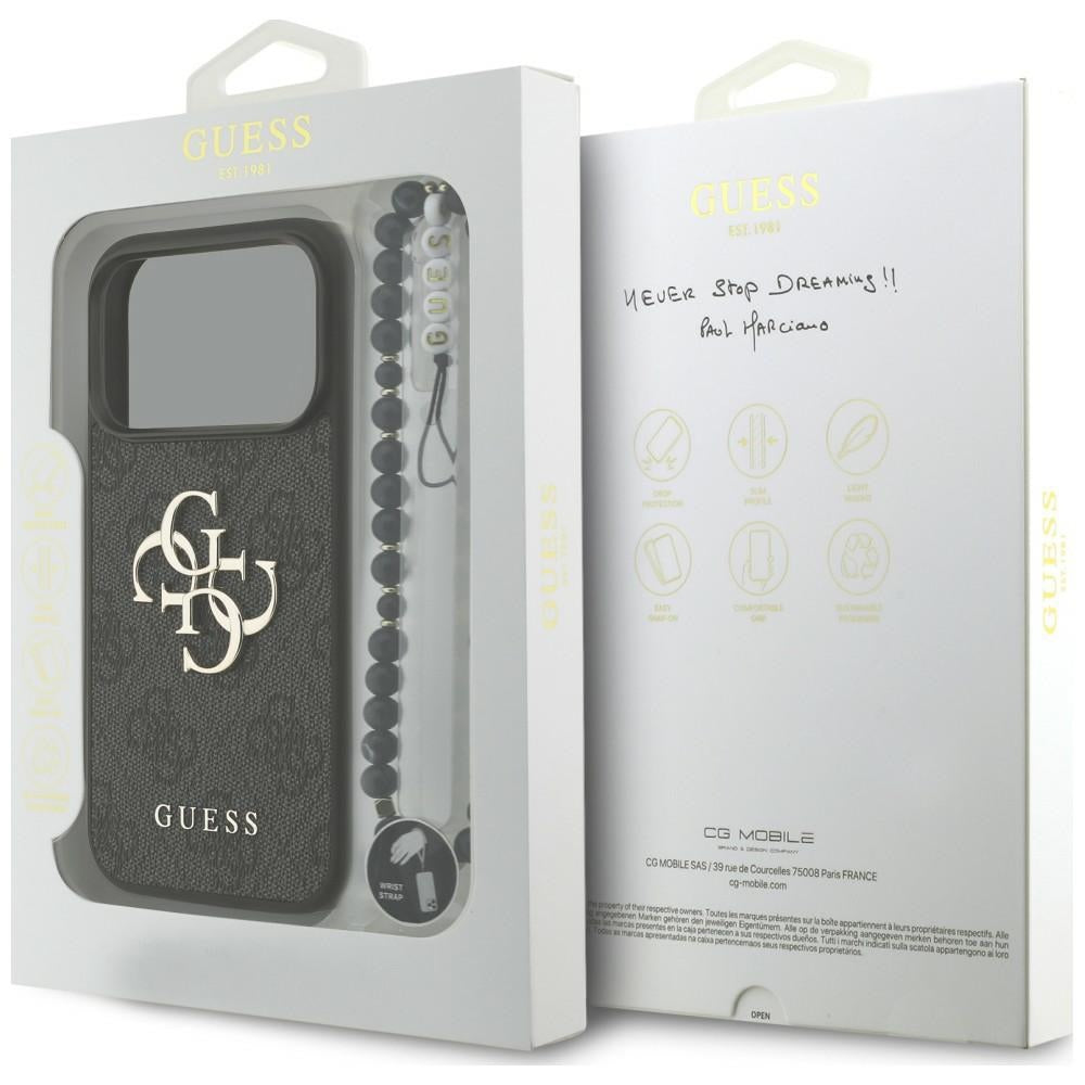 Guess iPhone 18 Pro / iPhone 17 Pro - Σκληρή Θήκη με Επένδυση Συνθετικού Δέρματος και Λουράκι - 4G Strap 4G Classic Logo - Black