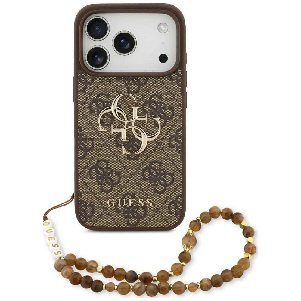 Guess iPhone 18 Pro / iPhone 17 Pro - Σκληρή Θήκη με Επένδυση Συνθετικού Δέρματος και Λουράκι - 4G Strap 4G Classic Logo - Brown