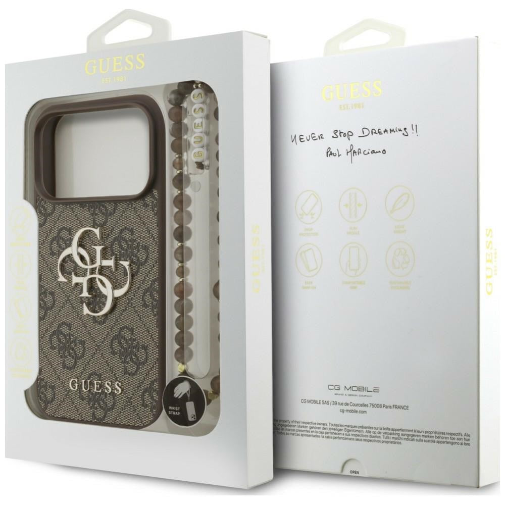 Guess iPhone 18 Pro / iPhone 17 Pro - Σκληρή Θήκη με Επένδυση Συνθετικού Δέρματος και Λουράκι - 4G Strap 4G Classic Logo - Brown