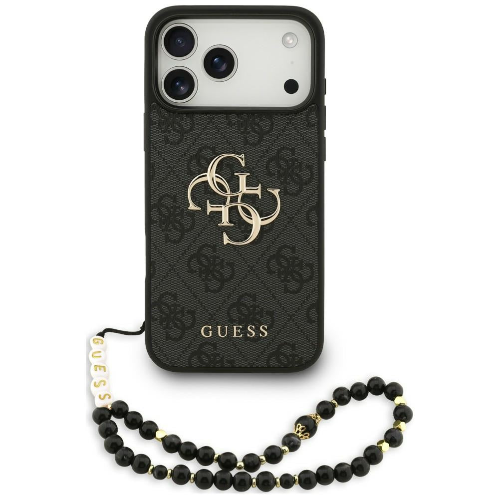 Guess iPhone 18 Pro Max / iPhone 17 Pro Max - Σκληρή Θήκη με Επένδυση Συνθετικού Δέρματος και Λουράκι - 4G Strap 4G Classic Logo - Black