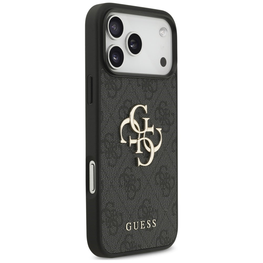 Guess iPhone 18 Pro Max / iPhone 17 Pro Max - Σκληρή Θήκη με Επένδυση Συνθετικού Δέρματος και Λουράκι - 4G Strap 4G Classic Logo - Black
