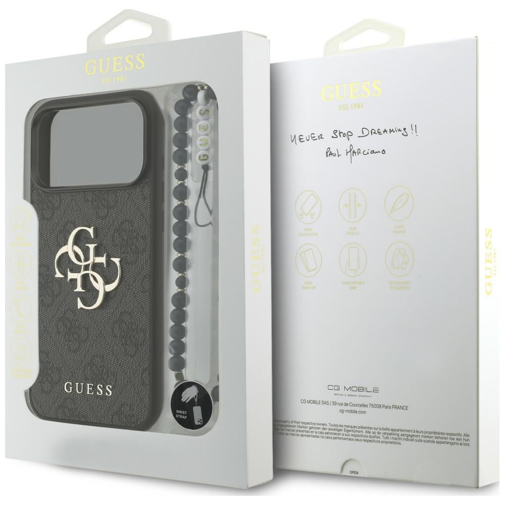 Guess iPhone 18 Pro Max / iPhone 17 Pro Max - Σκληρή Θήκη με Επένδυση Συνθετικού Δέρματος και Λουράκι - 4G Strap 4G Classic Logo - Black