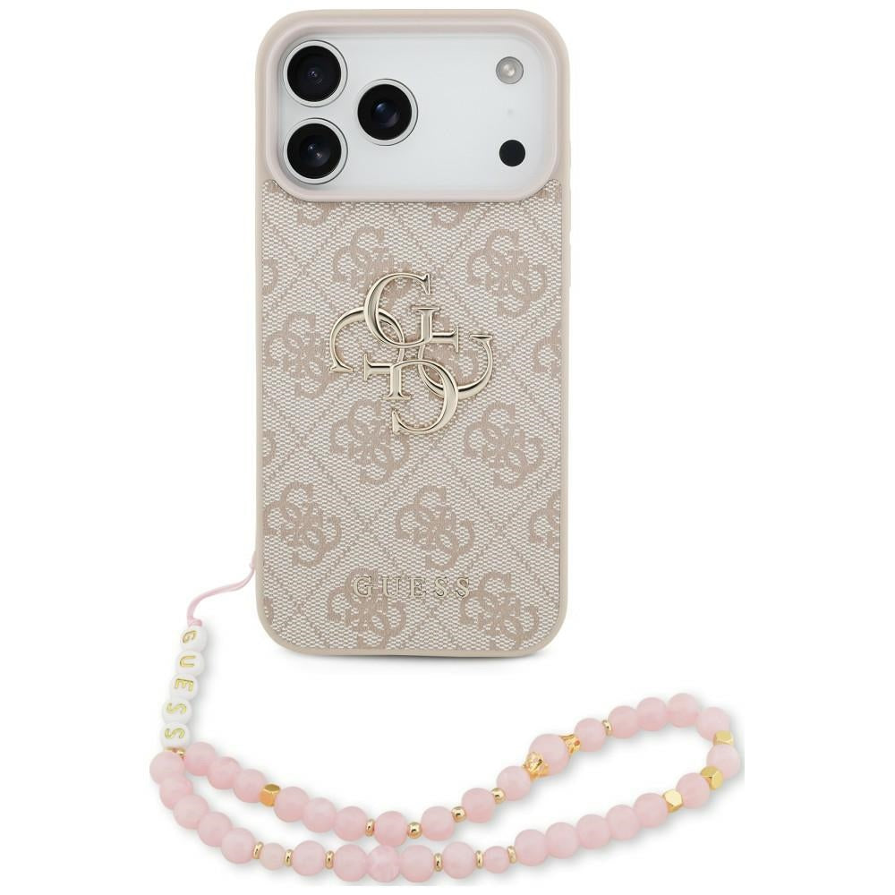 Guess iPhone 18 Pro Max / iPhone 17 Pro Max - Σκληρή Θήκη με Επένδυση Συνθετικού Δέρματος και Λουράκι - 4G Strap 4G Classic Logo - Pink