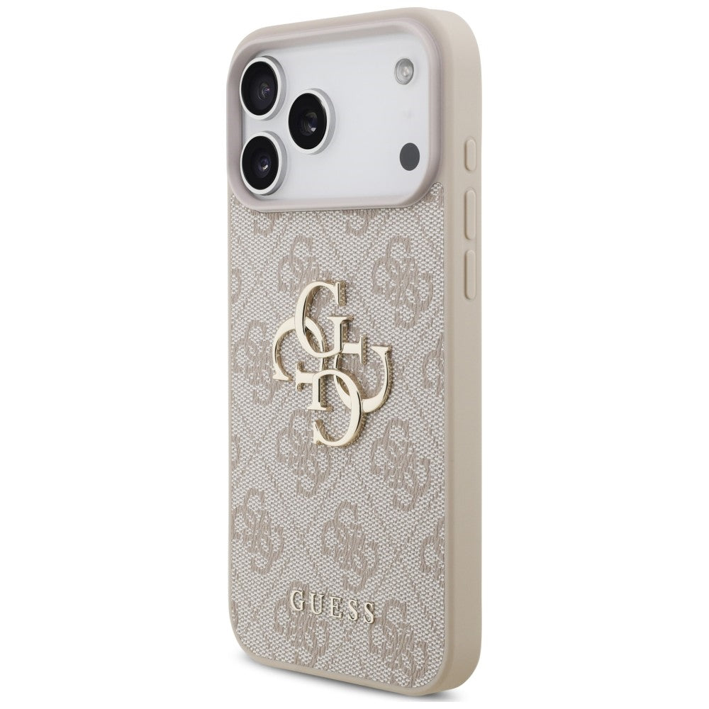 Guess iPhone 18 Pro Max / iPhone 17 Pro Max - Σκληρή Θήκη με Επένδυση Συνθετικού Δέρματος και Λουράκι - 4G Strap 4G Classic Logo - Pink