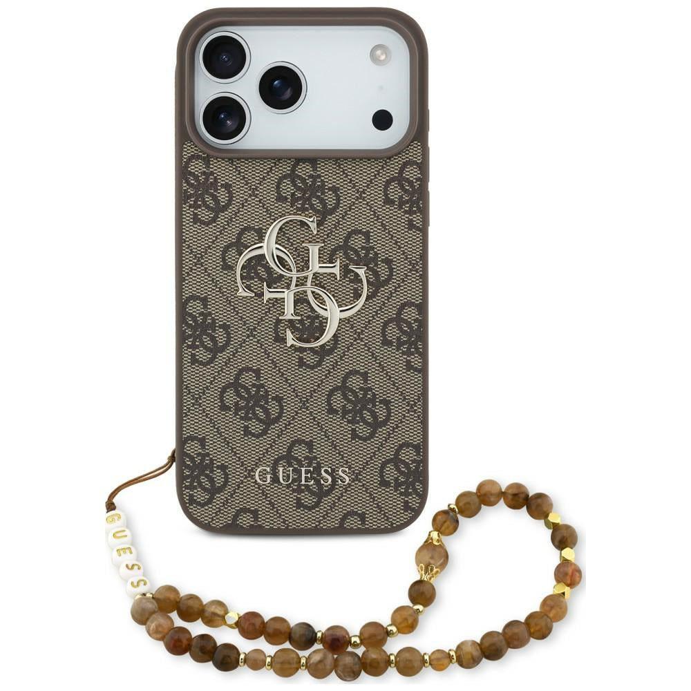 Guess iPhone 18 Pro Max / iPhone 17 Pro Max - Σκληρή Θήκη με Επένδυση Συνθετικού Δέρματος και Λουράκι - 4G Strap 4G Classic Logo - Brown