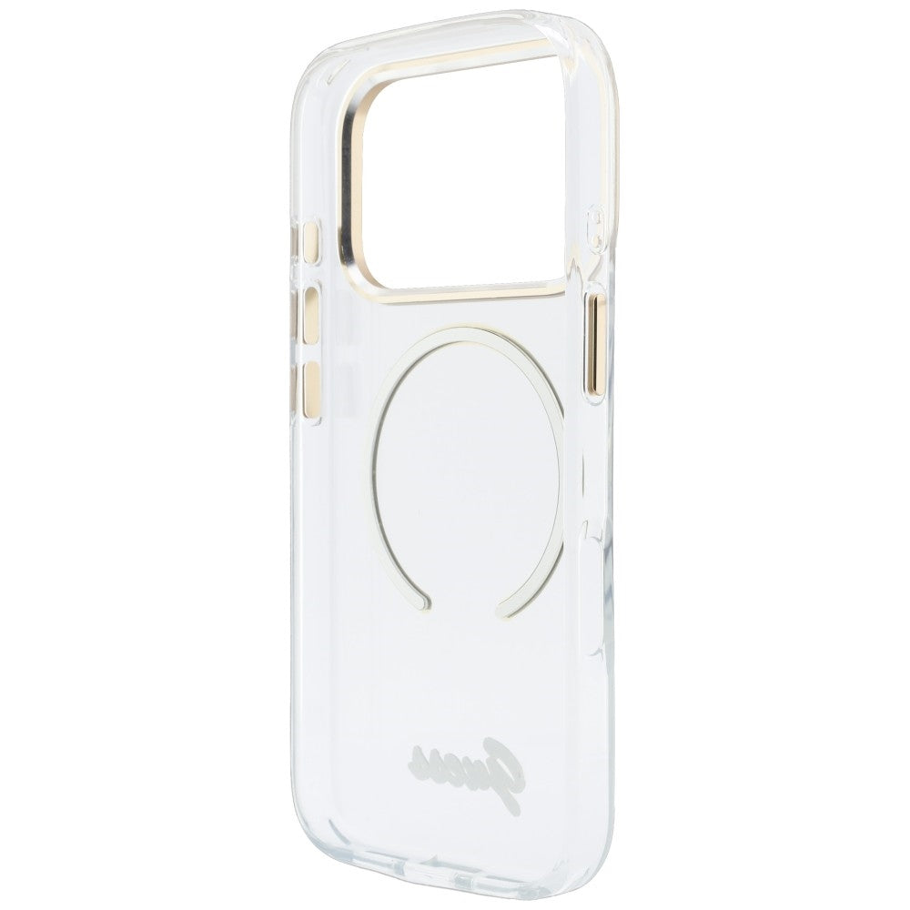 Guess iPhone 18 Pro / iPhone 17 Pro - Σκληρή Θήκη με Πλαίσιο Σιλικόνης και MagSafe - IML Script Metal - Clear
