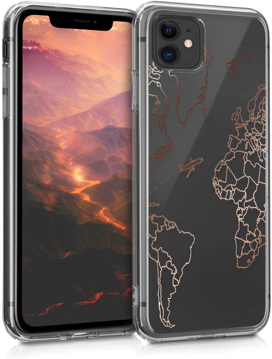 KW iPhone 11 Θήκη Σιλικόνης TPU Design Travel and Explore - Rose Gold / Διάφανη - 49785.25