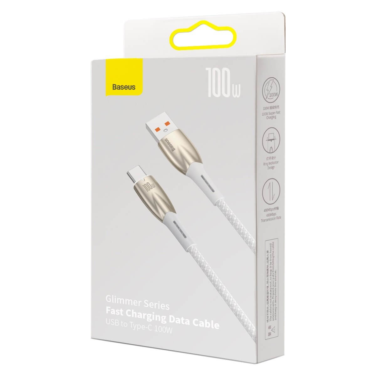 Baseus Glimmer Series PD 100W - Καλώδιο Δεδομένων και Φόρτισης Type C to USB 1M - White - CADH000402