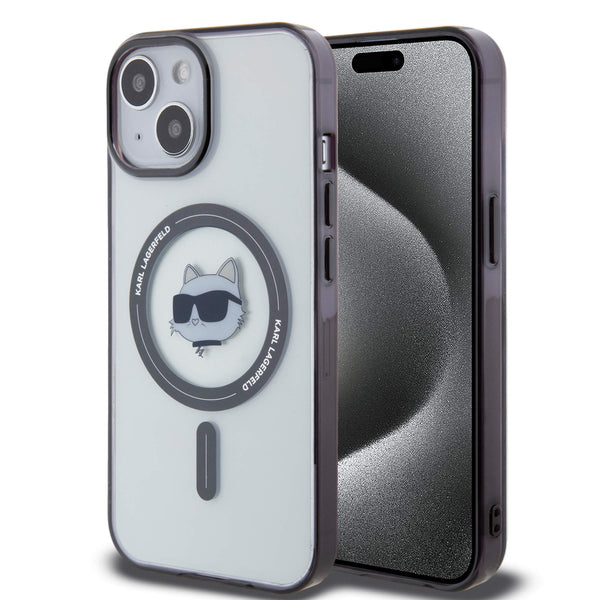 Karl Lagerfeld iPhone 15 Plus / 14 Plus - IML Choupette`s Head MagSafe Σκληρή Θήκη με Πλαίσιο Σιλικόνης και MagSafe - Διάφανη / Black - KLHMP15MHCHNOTK