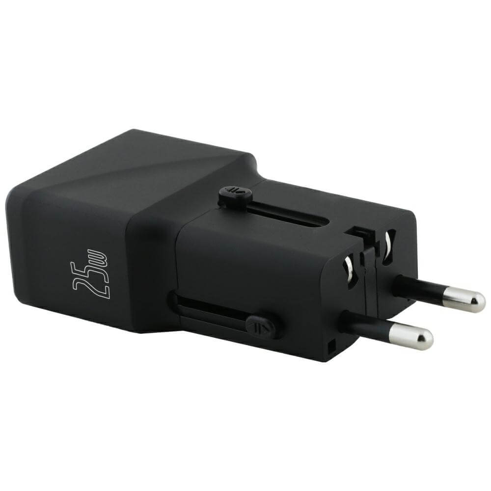 Tumi Travel Adapter 25W Φορτιστής Ταξιδίου με 1 Θύρα Type - C και 1 Θύρα USB και Καλώδιο Type - C to Type - C - Black