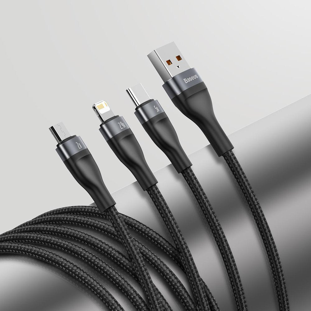 Baseus Flash Series 3in1 - Καλώδιο Γρήγορης Φόρτισης και Δεδομένων 5A 40W 1.2m - Micro USB / Lightning / Type - C - Black - CA1T3 - G1