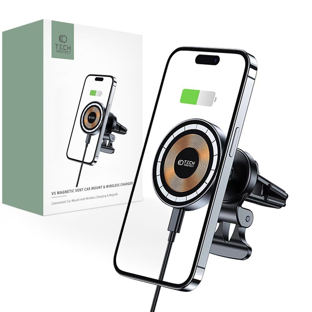 Tech - Protect MM15W - V5 Μαγνητική Βάση για τον Αεραγωγό του Αυτοκινήτου με Ασύρματη Φόρτιση MagSafe 15W - Black