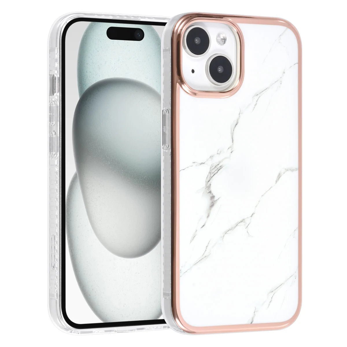 Tuniq iPhone 15 - Σκληρή Θήκη με Πλαίσιο Σιλικόνης - Σχέδιο Μάρμαρο - Λευκή