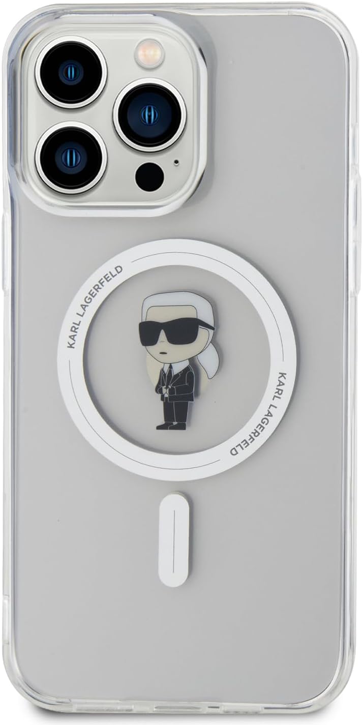 Karl Lagerfeld iPhone 15 Pro Max - IML Ikonik Magsafe Σκληρή Θήκη με Πλαίσιο Σιλικόνης και MagSafe - Διάφανη - KLHMP15XHFCKNOT
