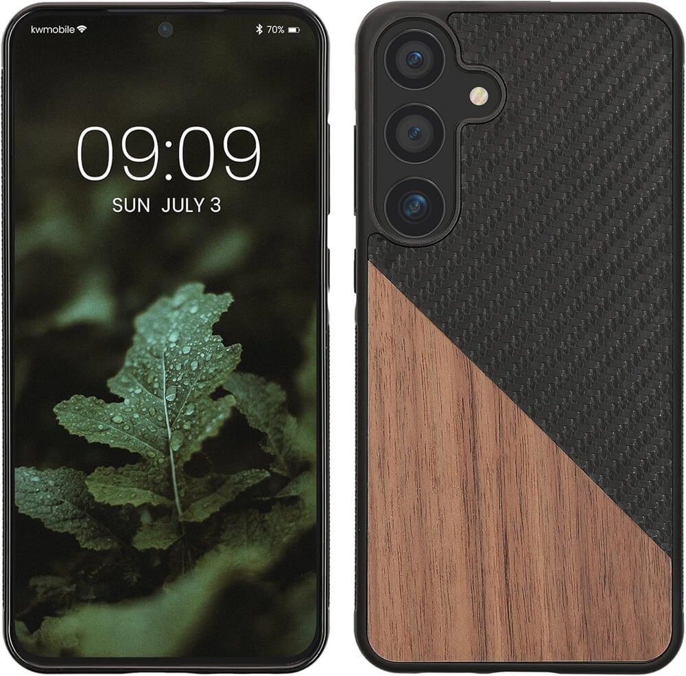 KW Samsung Galaxy S25 Plus Θήκη από Φυσικό Ξύλο και Carbon - Dark Brown / Black