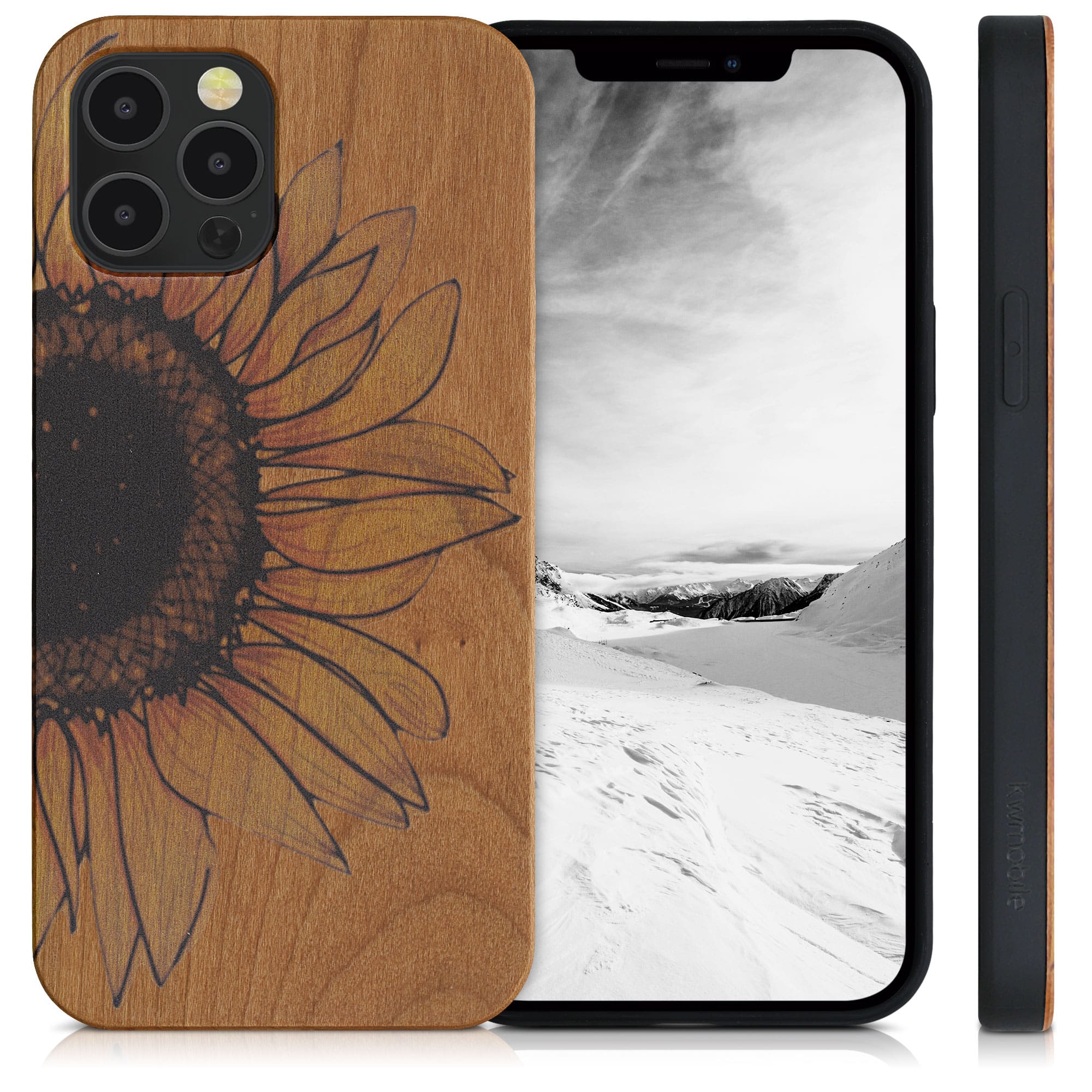 KW iPhone 12 Pro Max Θήκη από Φυσικό Ξύλο Design Wood Sunflower - Yellow / Dark Brown / Light Brown - 52736.03