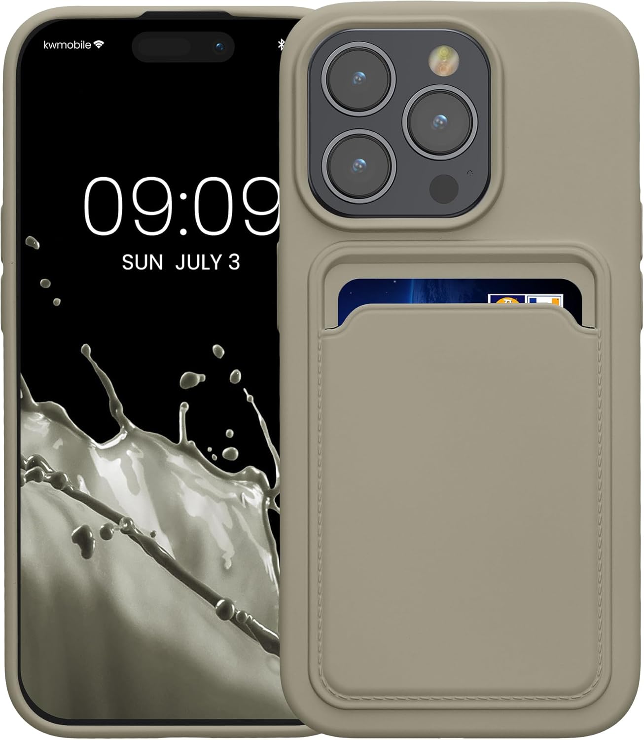 KW iPhone 15 Pro Θήκη Σιλικόνης TPU με Υποδοχή για Κάρτα - Matte Light Grey