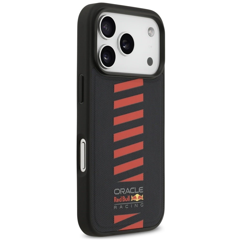 Red Bull iPhone 17 Pro - Meshed Powerbar MagSafe - Σκληρή Θήκη με Πλαίσιο Σιλικόνης και Επένδυση από Οικολογικό Δέρμα - Navy Blue - RBHMP17L24PUDSRV