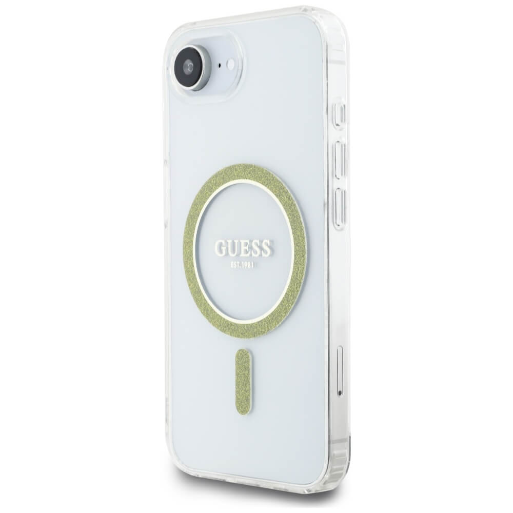 Guess iPhone 16e - IML Glitter Circle MagSafe - Σκληρή Θήκη με Πλαίσιο Σιλικόνης - Διάφανη - GUHMPSE4HFGERET