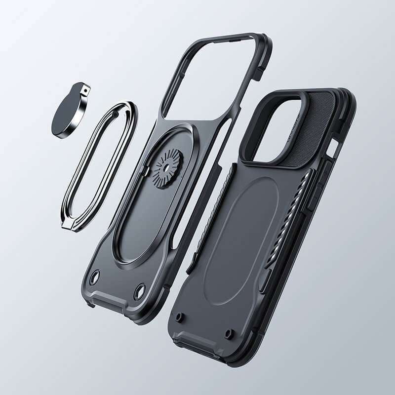 Joyroom iPhone 14 Pro Dual Hinge Σκληρή Θήκη Υψηλής Προστασίας με Δαχτυλίδι Συγκράτησης - Black - JR - 14S2