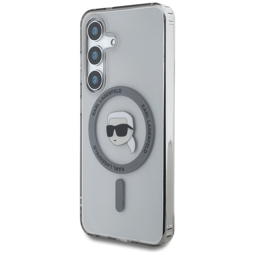 Karl Lagerfeld Samsung Galaxy S25 - Button Karl Head Printed Logo - MagSafe Σκληρή Θήκη με Πλαίσιο Σιλικόνης - Black - KLHMS25SHLSKIK