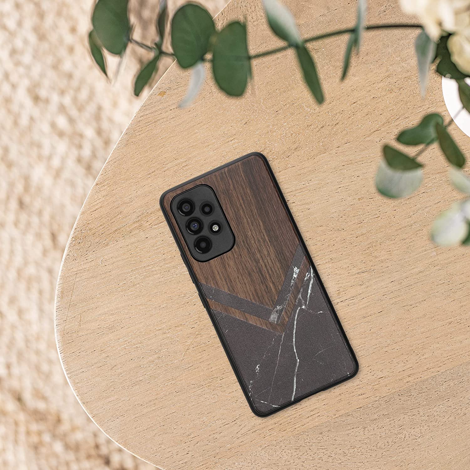 KW Samsung Galaxy A53 5G Θήκη από Φυσικό Ξύλο - Design Wood and Marble - Black / White / Dark Brown - 58317.10
