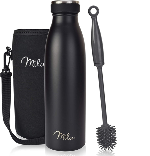 Milu T5 Stainless Steel Μπουκάλι Θερμός από Ανοξείδωτο Ατσάλι για Ζεστά και Κρύα Ροφήματα - 500ml - Black Matt - 6413