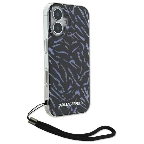 Karl Lagerfeld iPhone 16 Plus - Zebra with Cord - Σκληρή Θήκη με Πλαίσιο Σιλικόνης και Λουράκι - Purple - KLHCP16MHZBPKCCU