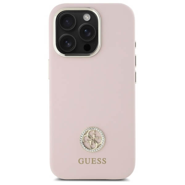 Guess iPhone 16 Pro Max - Silicone Logo Strass 4G - Σκληρή Θήκη με Πλαίσιο Σιλικόνης - Pink - GUHCP16XM4DGPP