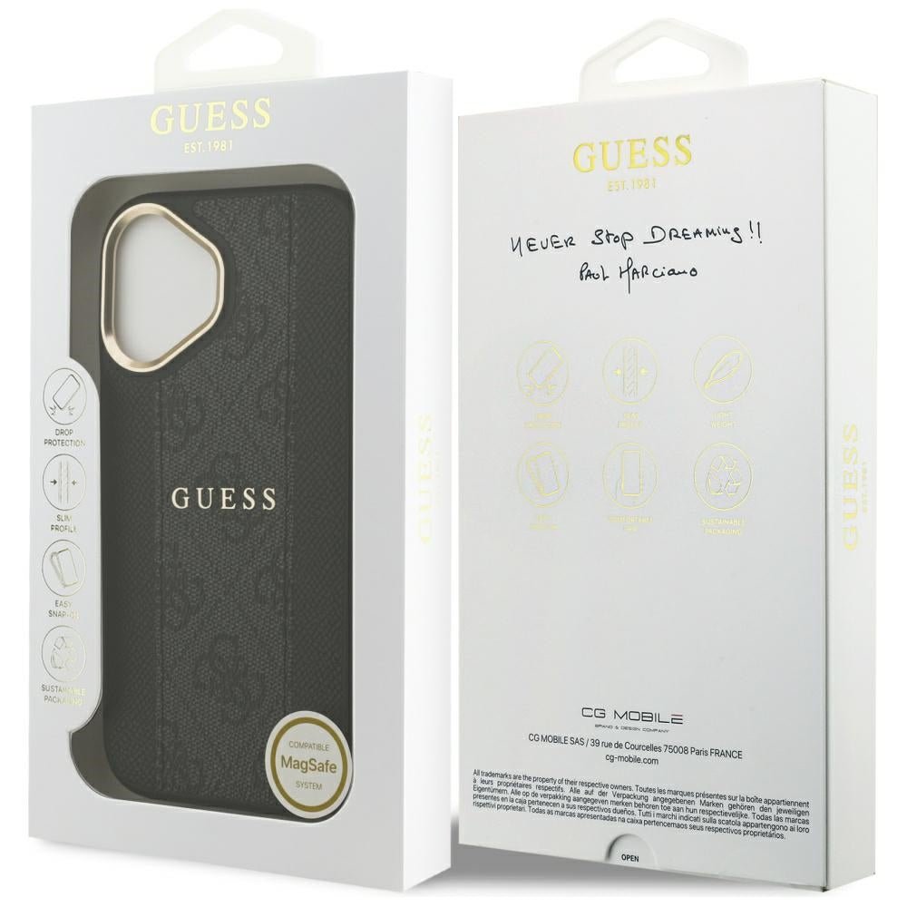 Guess iPhone 17 - 4G Stripe MagSafe - Θήκη με Επένδυση Συνθετικού Δέρματος - Black - GUHMP17SPG4SEMCK