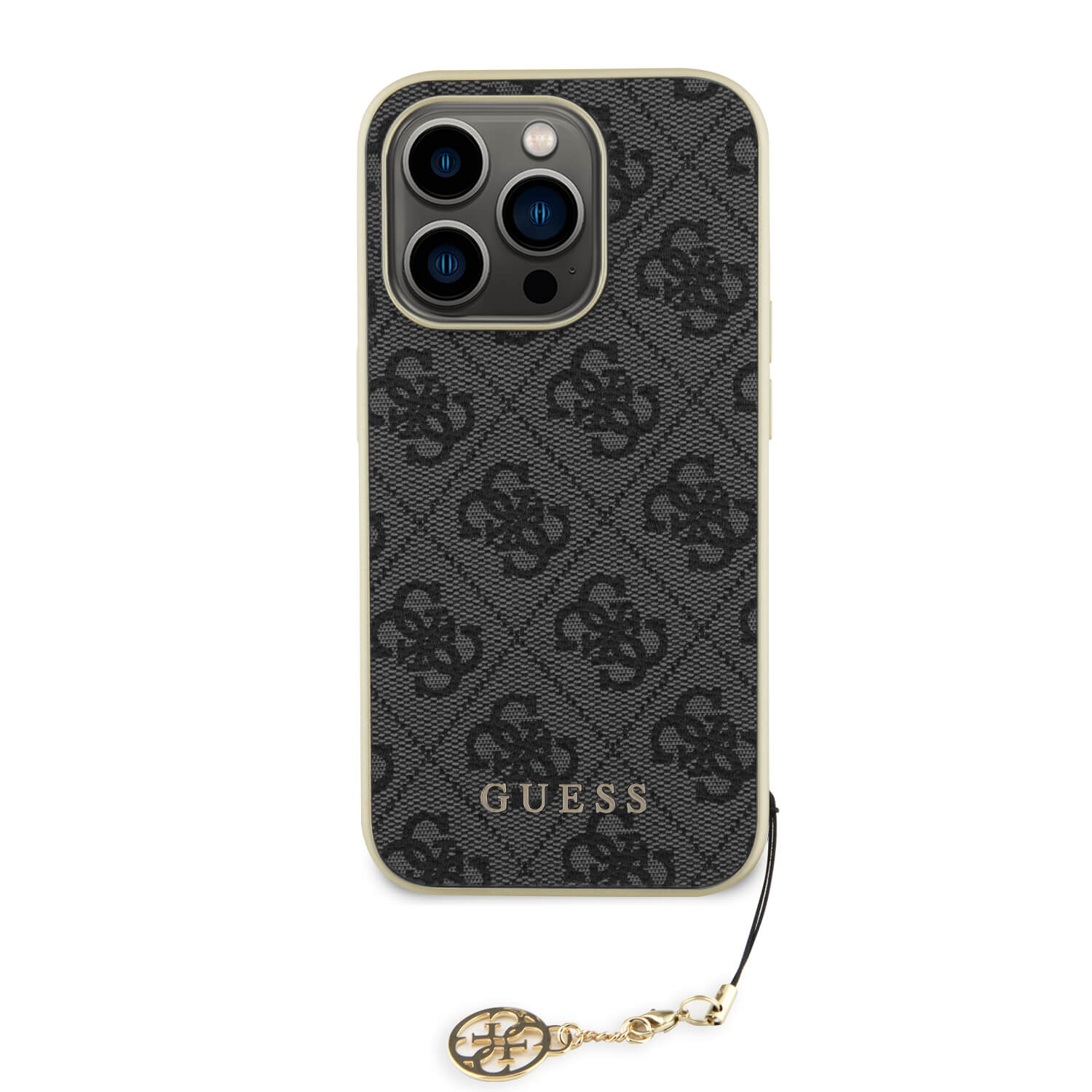 Guess iPhone 15 Pro - 4G Charms Collection Θήκη με Επένδυση Συνθετικού Δέρματος - Grey - GUHCP15LGF4GGR