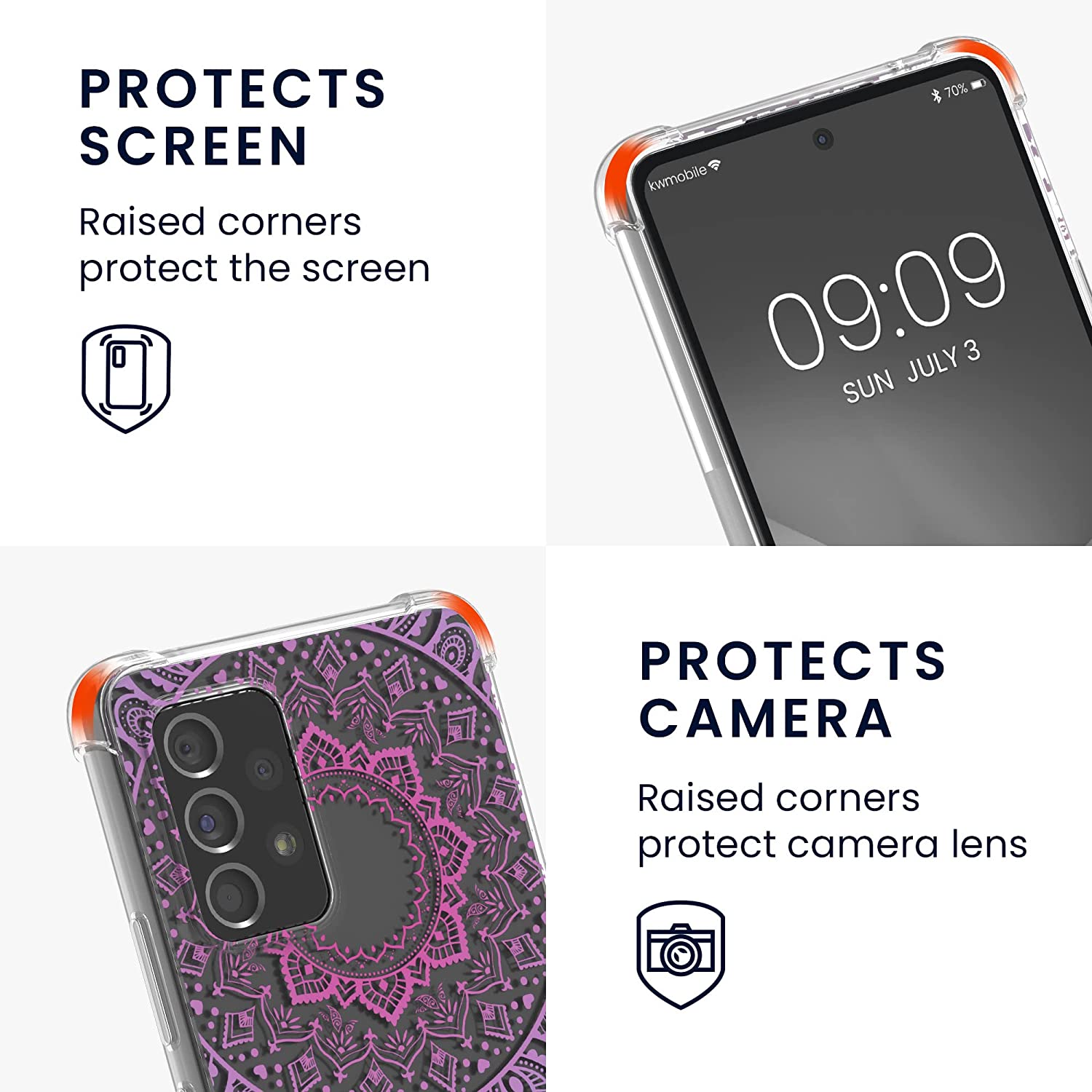 KW Samsung Galaxy A53 5G Θήκη Σιλικόνης TPU με Λουράκι Design Indian Sun - Διάφανη / Dark Pink / Blue - 58234.04